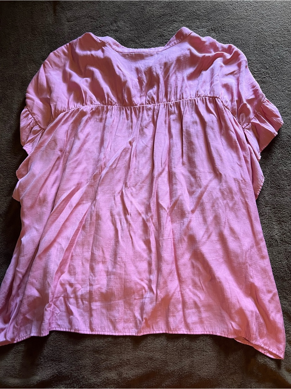 Rose Pink Button-Front Ruffle Sleeve Blouse - Picture 3 of 9